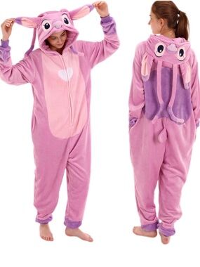 Disney Lilo and Stitch Angle Onesie Pajamas Hooded Pockets Costume Adult XL NWT